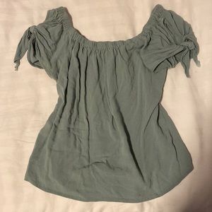 Y2K Cottagecore Cute Teal Off Shoulder Cap Sleeve Cutout Top